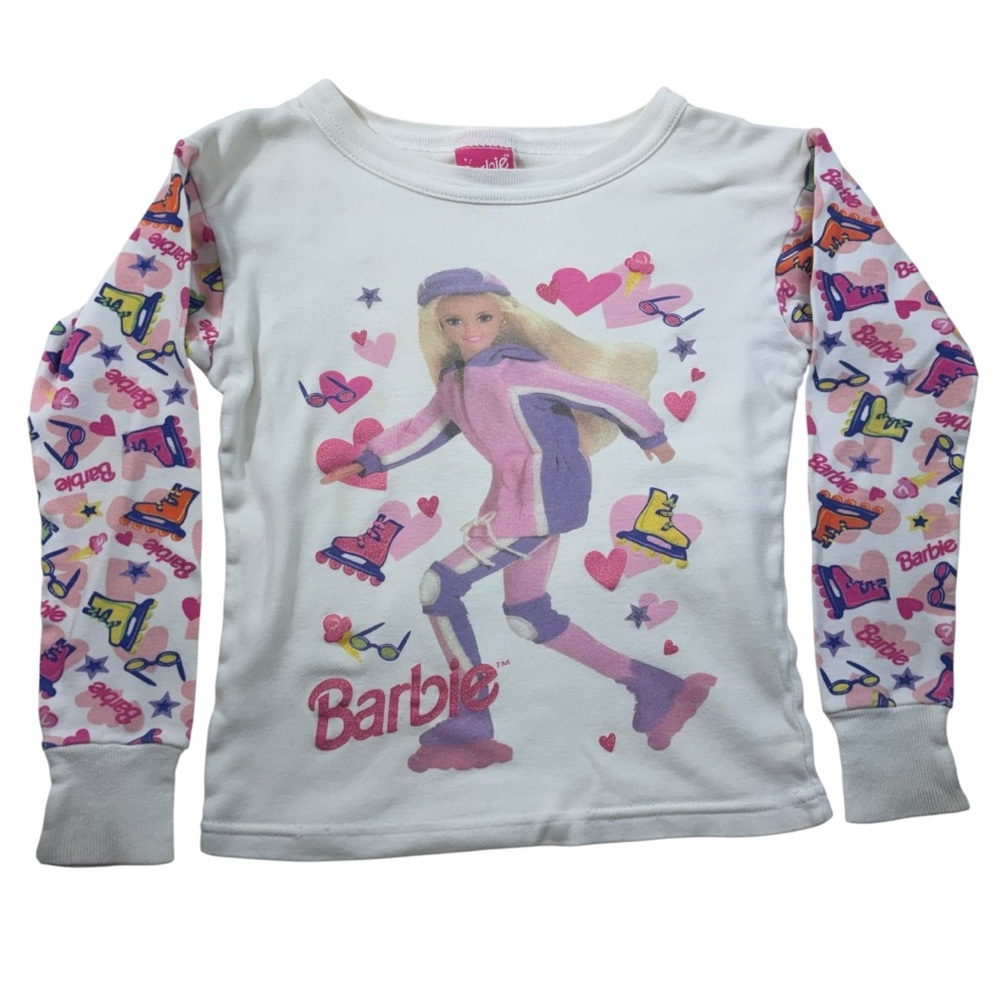 Vintage 1996 Barbie Roller-Skate Long Sleeve Knit T-Shirt Size 8 Glitter Y2K